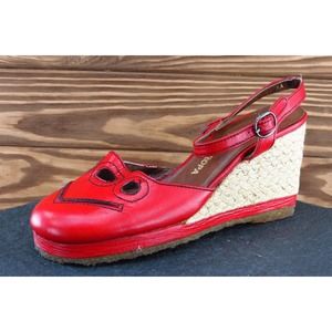 Collection Europa Sz 7‎ AA Red Ankle Strap Leather Women Sandals 5446